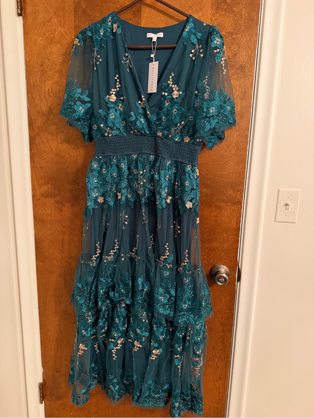 Baltic Born Teal Green Floral Lace Maxi Dress